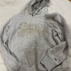 Superdry Light Gray Hoodie with Gold Logo